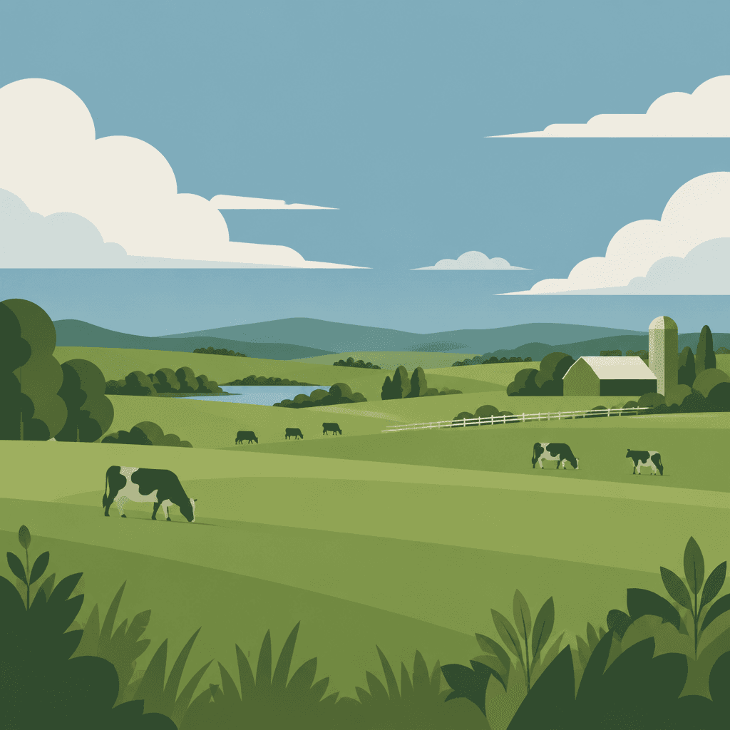 Wide green farmland under big sky