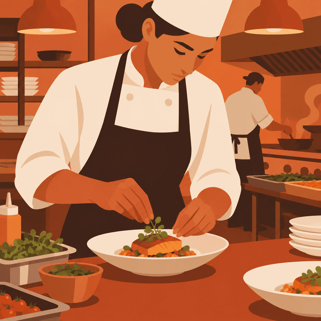 Hands at work in a commercial kitchen